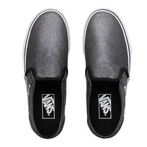VANS Women’s Asher Slip Ons Black Gray Glitter Size 8.5 EUC